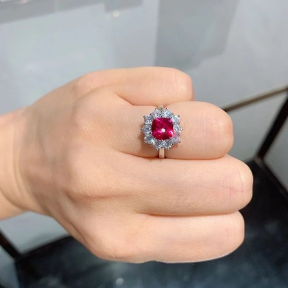 White Gold Plated Luxury Ruby Diamond Jewelry sets - Picture 4 of 8